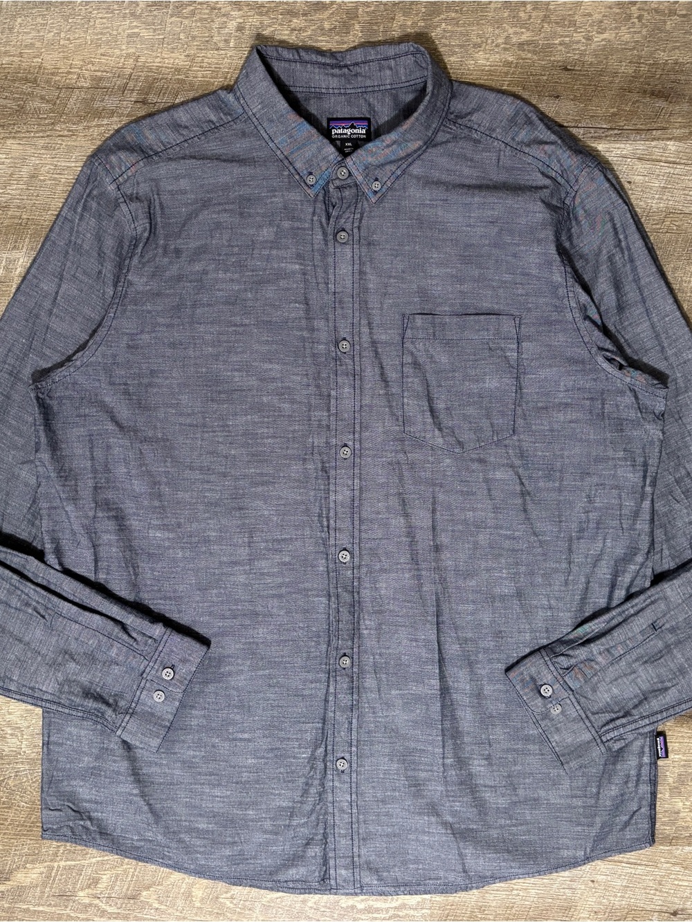 Patagonia Shirt Men's XXL Gray Long Sleeve Bluffside Organic Cotton Chambray